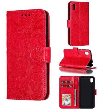 Intricate Embossing Lace Jasmine Flower Leather Wallet Case for Huawei Y5 (2019) - Red