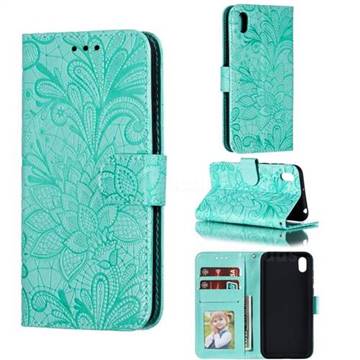 Intricate Embossing Lace Jasmine Flower Leather Wallet Case for Huawei Y5 (2019) - Green