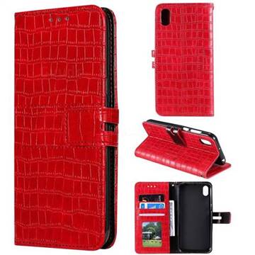Luxury Crocodile Magnetic Leather Wallet Phone Case for Huawei Y5 (2019) - Red