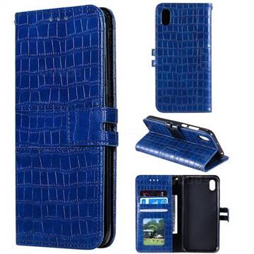 Luxury Crocodile Magnetic Leather Wallet Phone Case for Huawei Y5 (2019) - Blue