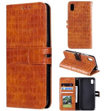 Luxury Crocodile Magnetic Leather Wallet Phone Case for Huawei Y5 (2019) - Brown