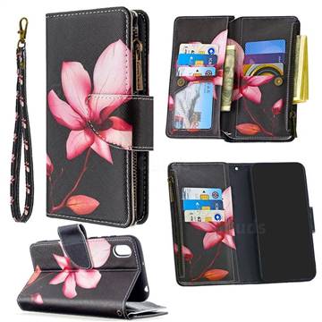 Lotus Flower Binfen Color BF03 Retro Zipper Leather Wallet Phone Case for Huawei Y5 (2019)
