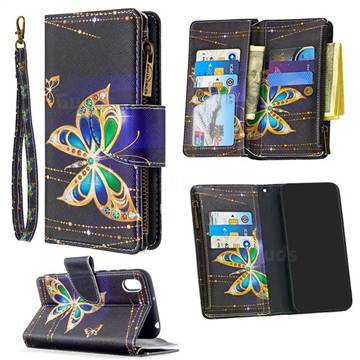 Golden Shining Butterfly Binfen Color BF03 Retro Zipper Leather Wallet Phone Case for Huawei Y5 (2019)