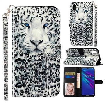 White Leopard 3D Leather Phone Holster Wallet Case for Huawei Y5 (2019)