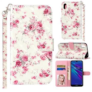 Rambler Rose Flower 3D Leather Phone Holster Wallet Case for Huawei Y5 (2019)