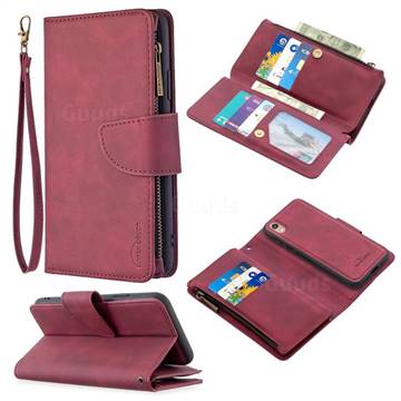 Binfen Color BF02 Sensory Buckle Zipper Multifunction Leather Phone Wallet for Huawei Y5 (2019) - Red Wine