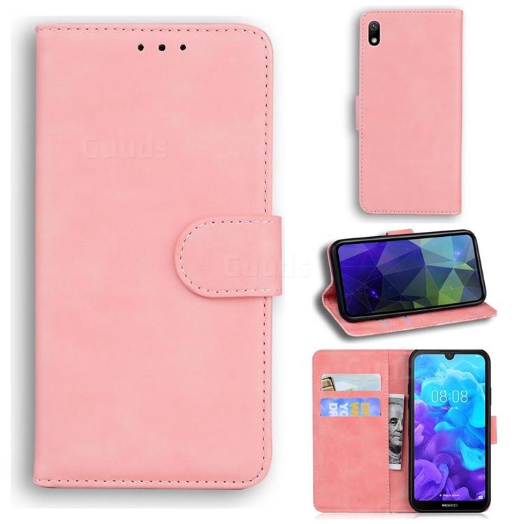 Retro Classic Skin Feel Leather Wallet Phone Case for Huawei Y5 (2019) - Pink