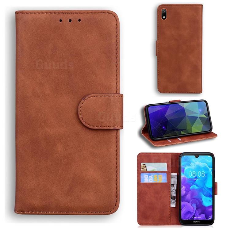 Retro Classic Skin Feel Leather Wallet Phone Case for Huawei Y5 (2019) - Brown