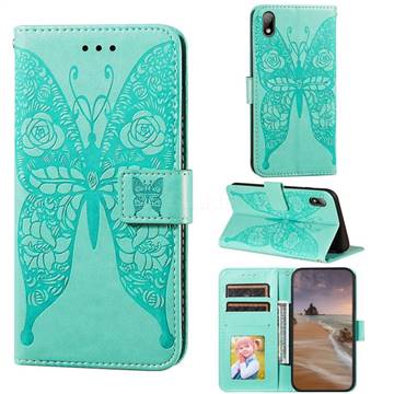 Intricate Embossing Rose Flower Butterfly Leather Wallet Case for Huawei Y5 (2019) - Green