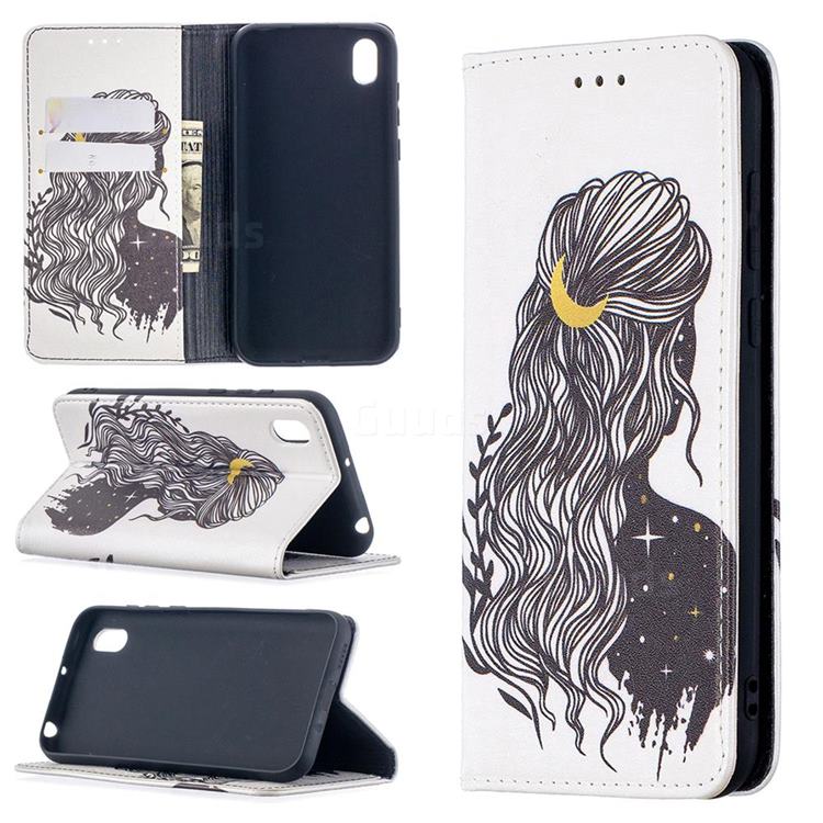 Girl with Long Hair Slim Magnetic Attraction Wallet Flip Cover for Huawei Y5 (2019)