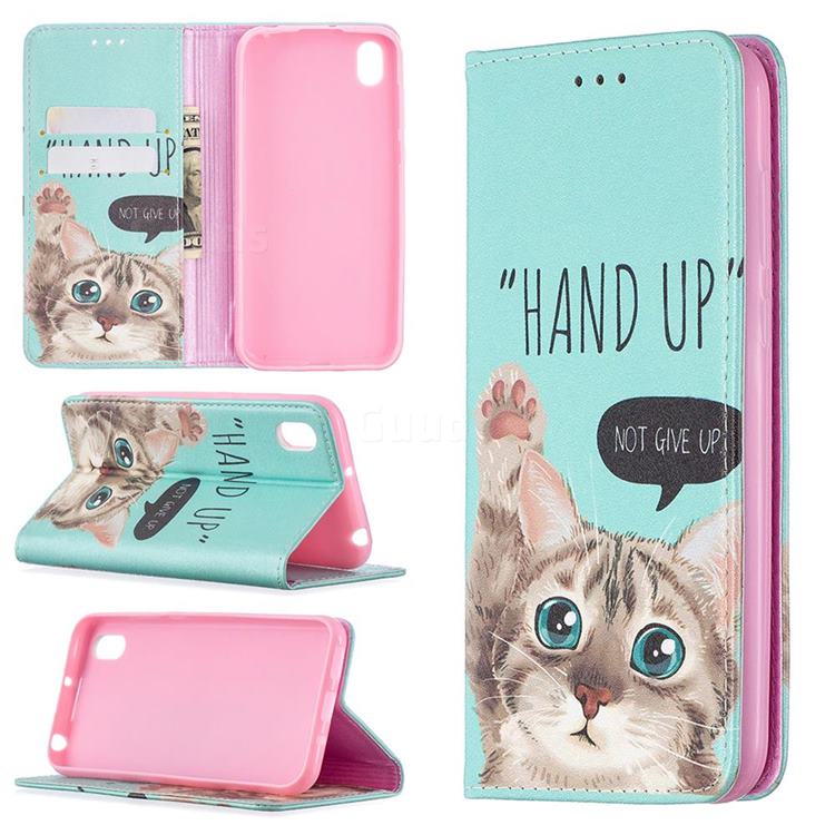 Hand Up Cat Slim Magnetic Attraction Wallet Flip Cover for Huawei Y5 (2019)