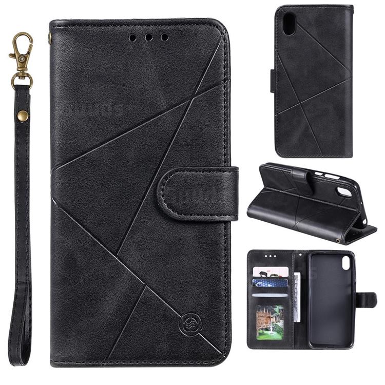 Embossing Geometric Leather Wallet Case for Huawei Y5 (2019) - Black