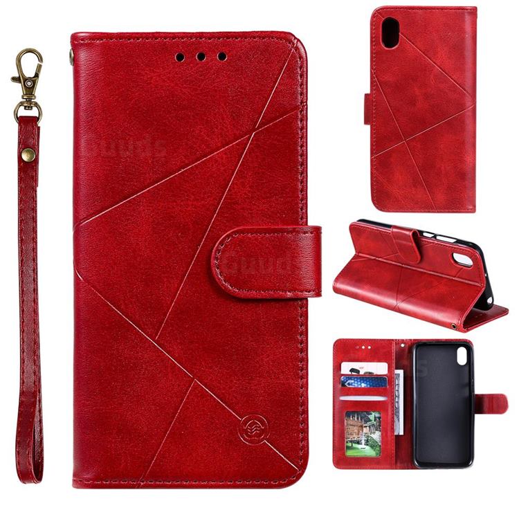 Embossing Geometric Leather Wallet Case for Huawei Y5 (2019) - Red
