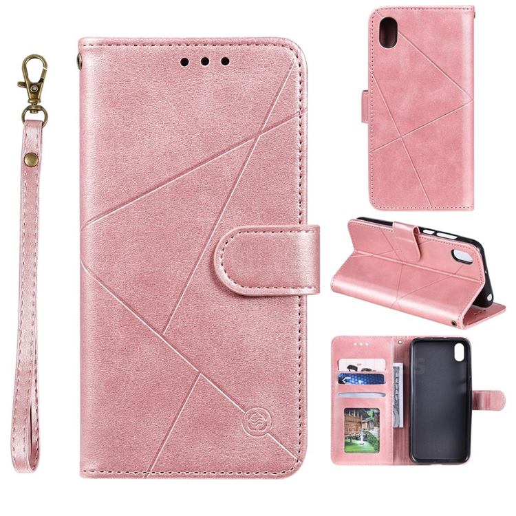 Embossing Geometric Leather Wallet Case for Huawei Y5 (2019) - Rose Gold