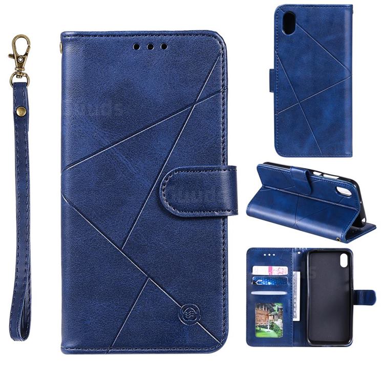 Embossing Geometric Leather Wallet Case for Huawei Y5 (2019) - Blue