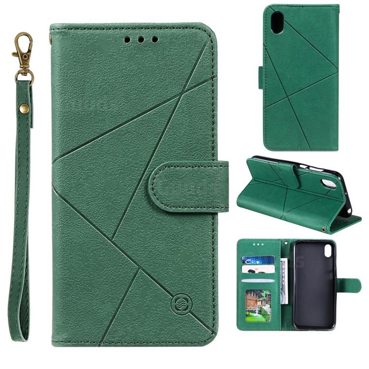 Embossing Geometric Leather Wallet Case for Huawei Y5 (2019) - Green