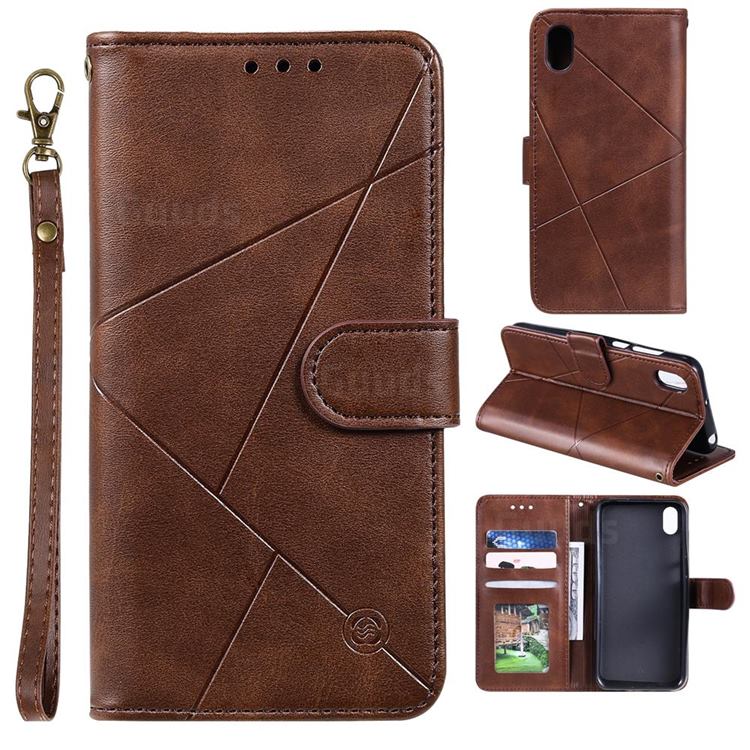 Embossing Geometric Leather Wallet Case for Huawei Y5 (2019) - Brown