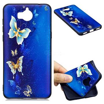 Golden Butterflies 3D Embossed Relief Black Soft Back Cover for Huawei Y5 (2017)