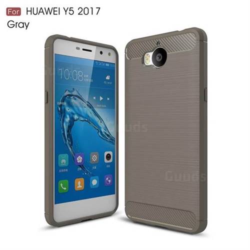 Luxury Carbon Fiber Brushed Wire Drawing Silicone TPU Back Cover for Huawei Y5 (2017) (Gray)