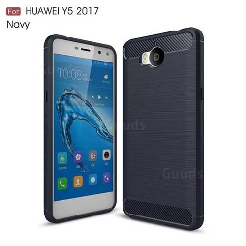 Luxury Carbon Fiber Brushed Wire Drawing Silicone TPU Back Cover for Huawei Y5 (2017) (Navy)