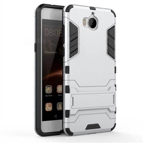 Armor Premium Tactical Grip Kickstand Shockproof Dual Layer Rugged Hard Cover for Huawei Y5 (2017) - Silver