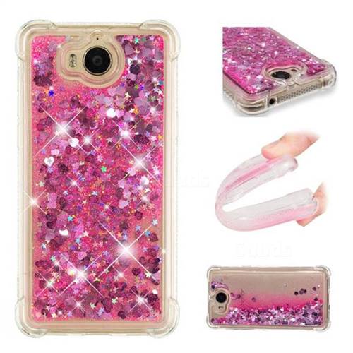 Dynamic Liquid Glitter Sand Quicksand TPU Case for Huawei Y5 (2017) - Pink Love Heart