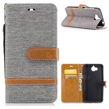 Jeans Cowboy Denim Leather Wallet Case for Huawei Y5 (2017) - Gray