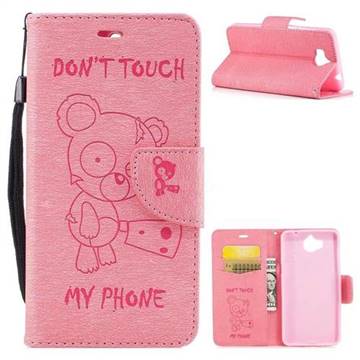 Intricate Embossing Chainsaw Bear Leather Wallet Case for Huawei Y5 (2017) - Pink