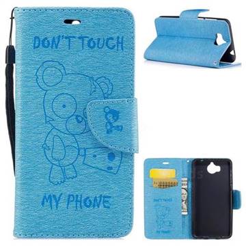 Intricate Embossing Chainsaw Bear Leather Wallet Case for Huawei Y5 (2017) - Light Blue