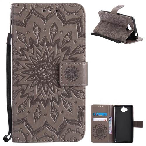 Embossing Sunflower Leather Wallet Case for Huawei Y5 (2017) - Gray
