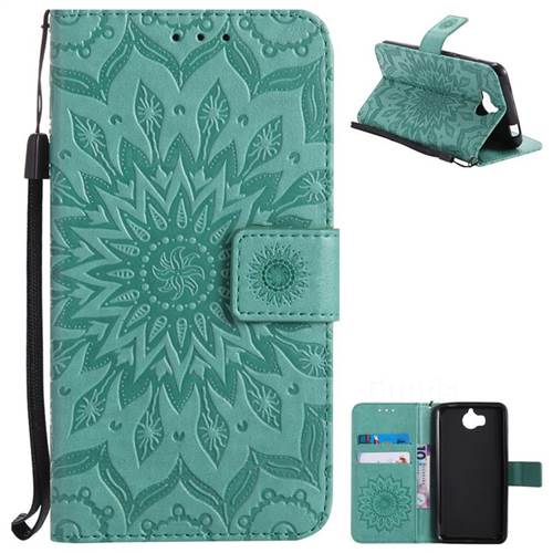 Embossing Sunflower Leather Wallet Case for Huawei Y5 (2017) - Green
