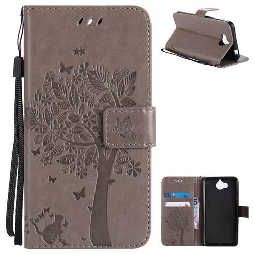 Embossing Butterfly Tree Leather Wallet Case for Huawei Y5 (2017) - Grey