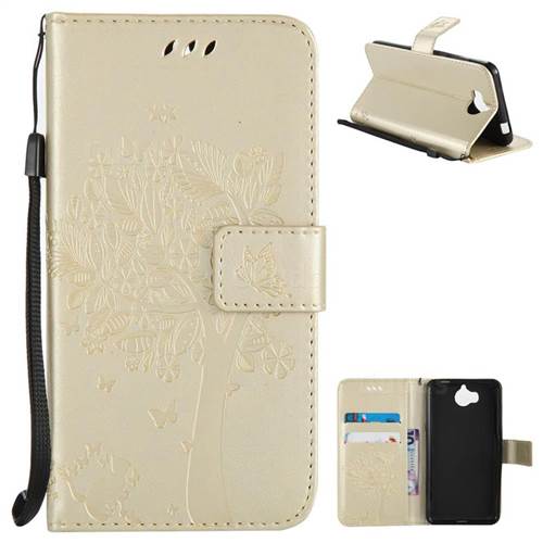 Embossing Butterfly Tree Leather Wallet Case for Huawei Y5 (2017) - Champagne