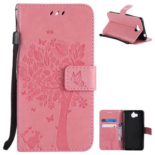 Embossing Butterfly Tree Leather Wallet Case for Huawei Y5 (2017) - Pink