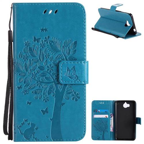 Embossing Butterfly Tree Leather Wallet Case for Huawei Y5 (2017) - Blue