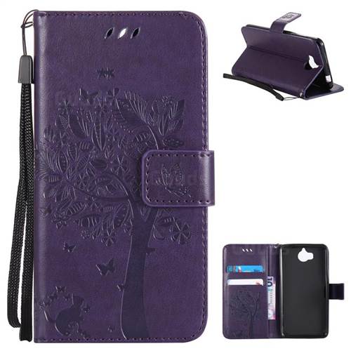 Embossing Butterfly Tree Leather Wallet Case for Huawei Y5 (2017) - Purple