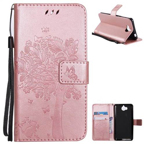 Embossing Butterfly Tree Leather Wallet Case for Huawei Y5 (2017) - Rose Pink