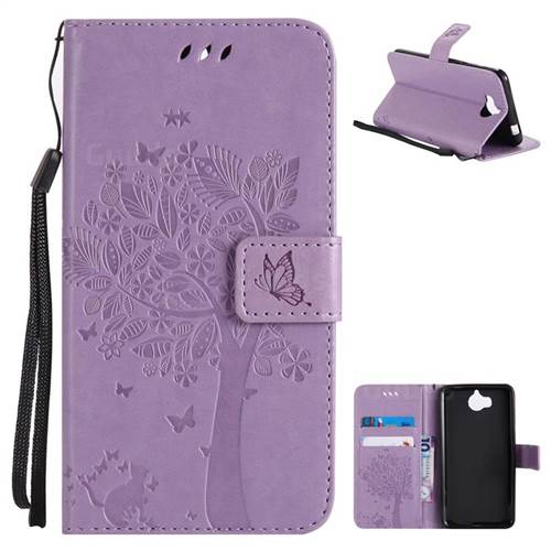Embossing Butterfly Tree Leather Wallet Case for Huawei Y5 (2017) - Violet