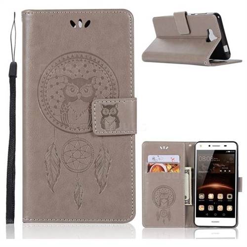 Intricate Embossing Owl Campanula Leather Wallet Case for Huawei Y5 (2017) - Grey