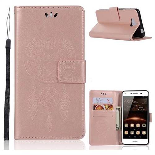 Intricate Embossing Owl Campanula Leather Wallet Case for Huawei Y5 (2017) - Rose Gold
