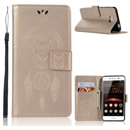 Intricate Embossing Owl Campanula Leather Wallet Case for Huawei Y5 (2017) - Champagne