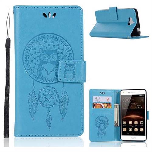 Intricate Embossing Owl Campanula Leather Wallet Case for Huawei Y5 (2017) - Blue
