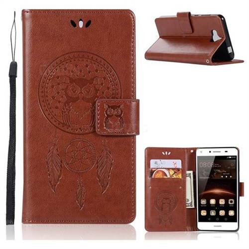 Intricate Embossing Owl Campanula Leather Wallet Case for Huawei Y5 (2017) - Brown