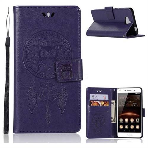 Intricate Embossing Owl Campanula Leather Wallet Case for Huawei Y5 (2017) - Purple