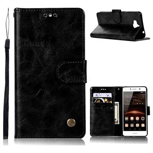 Luxury Retro Leather Wallet Case for Huawei Y5 (2017) - Black