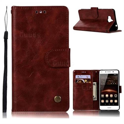 Luxury Retro Leather Wallet Case for Huawei Y5 (2017) - Wine Red