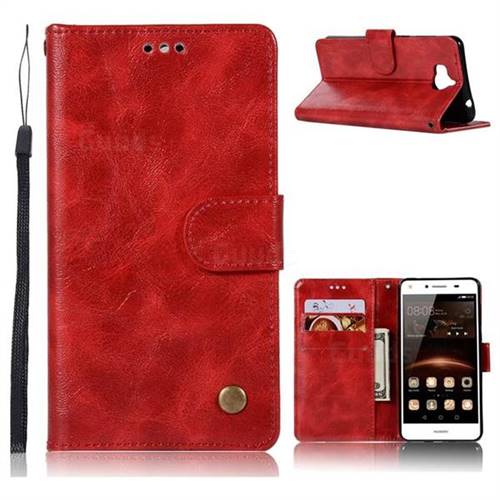Luxury Retro Leather Wallet Case for Huawei Y5 (2017) - Red