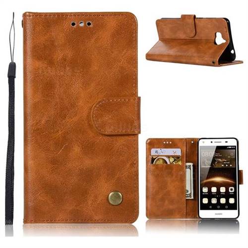 Luxury Retro Leather Wallet Case for Huawei Y5 (2017) - Golden