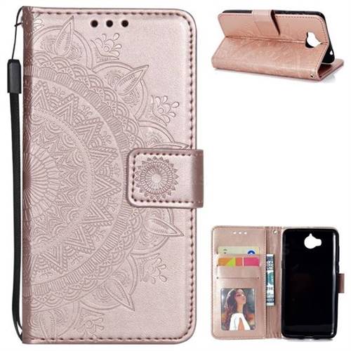 Intricate Embossing Datura Leather Wallet Case for Huawei Y5 (2017) - Rose Gold