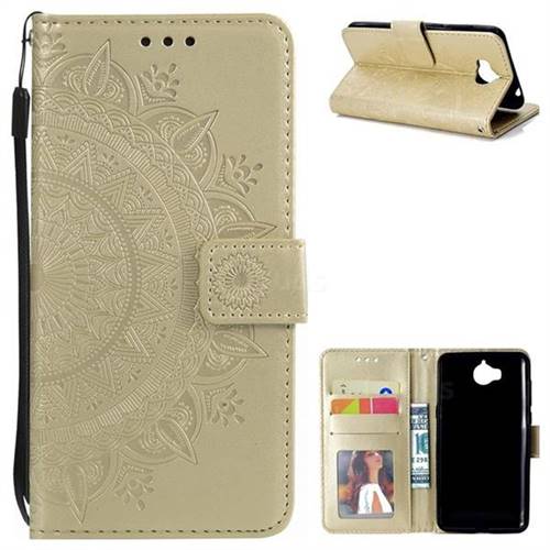 Intricate Embossing Datura Leather Wallet Case for Huawei Y5 (2017) - Golden